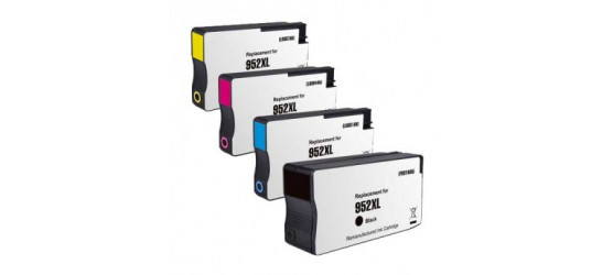Complete set of 4 Remanufactured HP 952XL Colours High Yield Compatible Inkjet Cartridges